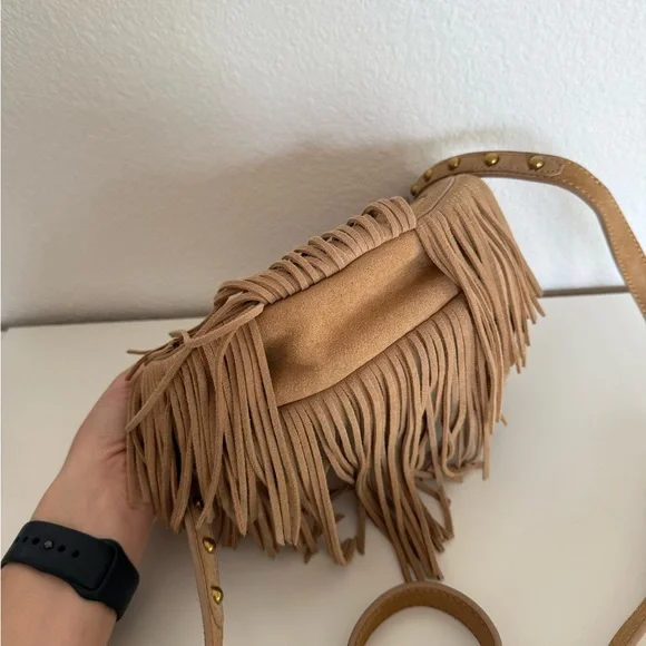Zara 100% suede leather cringe crossbody bag - Picture 2 of 8